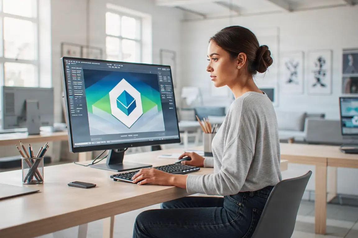 Designer grafico al lavoro su un logo vettoriale professionale